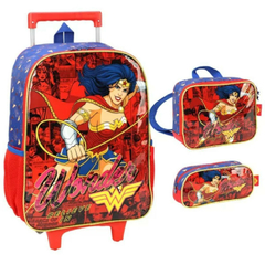 KIT MOCHILA RODINHA LANCHEIRA ESTOJO MULHER MARAVILHA-LUXCEL