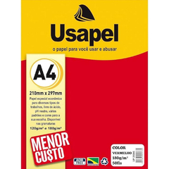 PAPEL COLOR A4 180G C/ 50 FOLHAS VERMELHO 10UN -USAPEL