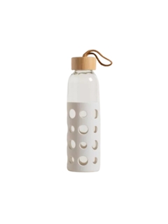 Imagen de Botella Vidrio con Tapa Bamboo y Funda de Silicona Círculos.