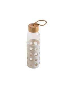 Botella Vidrio con Tapa Bamboo y Funda de Silicona Círculos. - tienda online