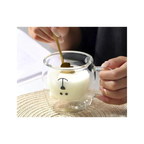 Taza Vaso Doble Vidrio Animalitos 280ml con Asa