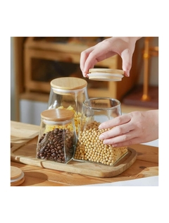 Frasco Vidrio Triangular Tapa Bamboo 950ml en internet