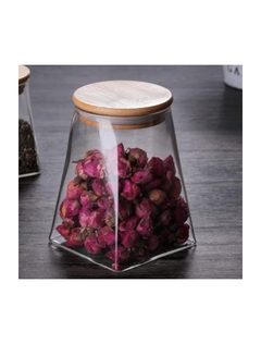 Frasco Vidrio Triangular Tapa Bamboo 950ml en internet