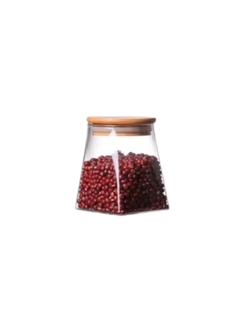 Frasco Vidrio Triangular Tapa Bamboo 550ml - comprar online