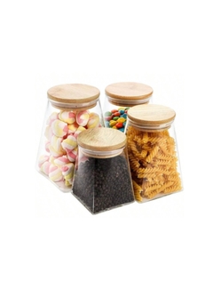 Imagen de Frasco Vidrio Triangular Tapa Bamboo 950ml