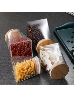 Frasco Vidrio Triangular Tapa Bamboo 950ml - tienda online