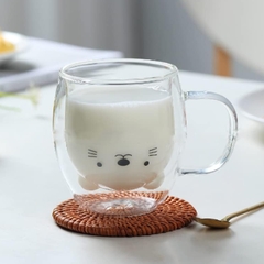 Taza Vaso Doble Vidrio Animalitos 280ml con Asa