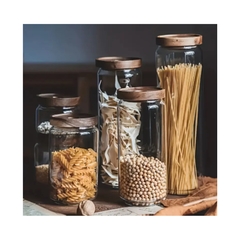 Frasco Vidrio Tapa Madera Acacia 1000ml en internet