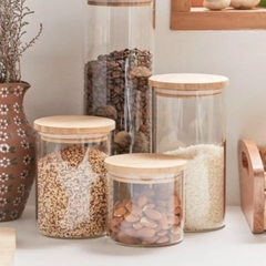 Frasco Cilíndrico Vidrio Tapa Bamboo - Varias Medidas