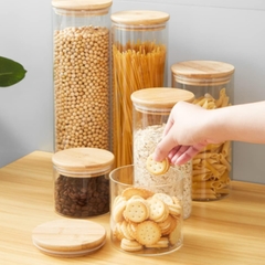 Frasco Cilíndrico Vidrio Tapa Bamboo - Varias Medidas en internet