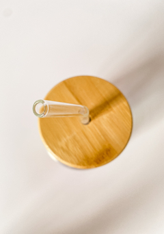 Vaso Vidrio Tornasol Anillos Tapa Bamboo 500ml