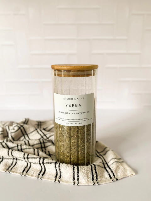 Frasco Vidrio Rayado Tapa Bamboo 1000ml - comprar online