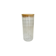 Frasco Vidrio Rayado Tapa Bamboo 1000ml