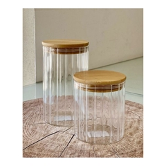 Frasco Vidrio Rayado Tapa Bamboo 1000ml - comprar online