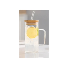 Vaso Taza con Sorbete Vidrio y Tapa Bamboo 380ml en internet