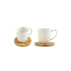 Set Taza Porcelana + Plato bamboo 150ml - comprar online