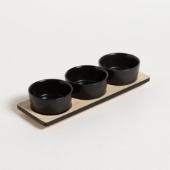 Set x3 Copetinero Porcelana + Base Bamboo