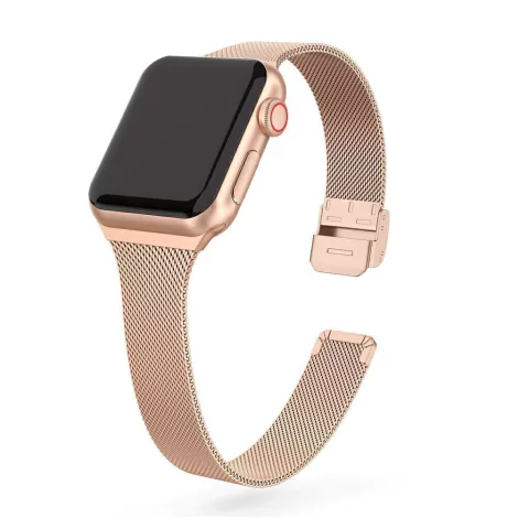 Pulseira Aço Milanese Fina Dourado Rose Compatível com Apple Watch