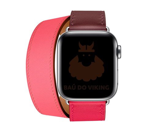 Pulseira Couro Duas Voltas Double Tour Marrom Rosa Compatível com Apple Watch