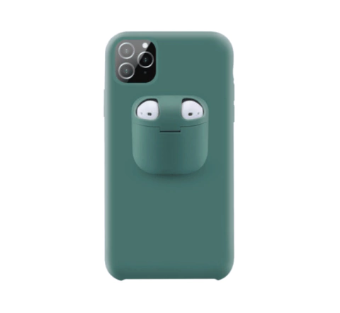 Capa para iPhone 11 Silicone 2 em 1 Suporte para AirPods Verde Pinheiro