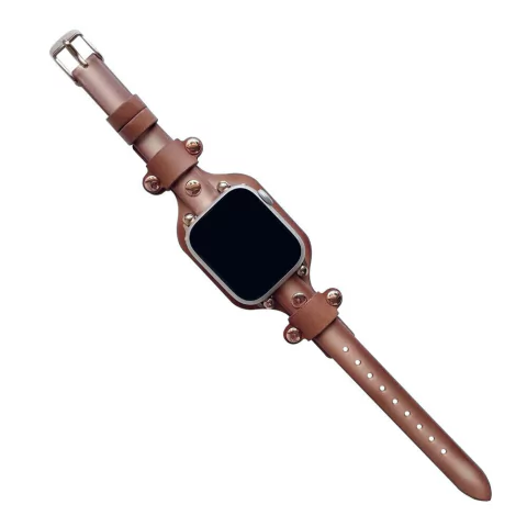 Pulseira Couro Bracelete Fina Marrom Compatível com Apple Watch
