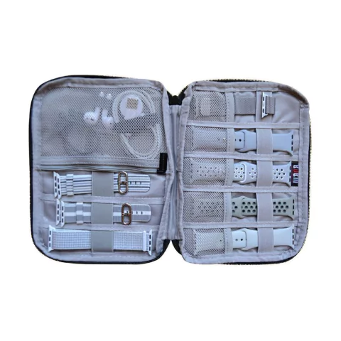 Estojo Organizador Médio Preto Para 8 Pulseiras de Apple Watch Cabos Carregadores e Fones