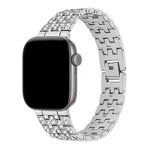 Pulseira Aço Elos Brilhos em Listras Prata Compatível com Apple Watch