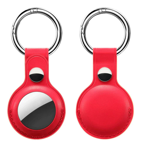 Chaveiro Case Couro Vermelho Mosquetão Proteção Capa Compatível com AirTags