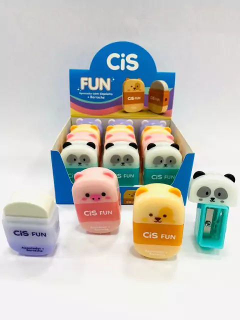 APONTADOR C/ BORRACHA CIS FUN - CORES SORTIDAS
