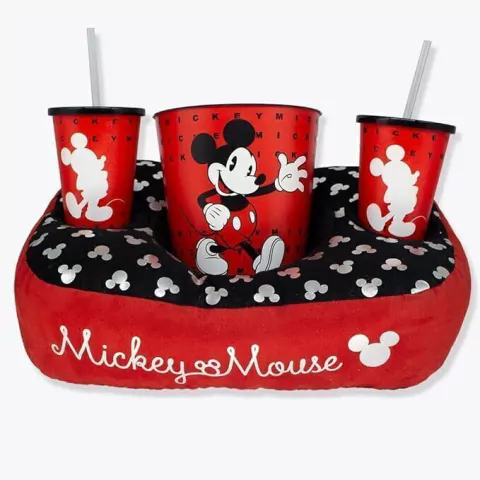 KiT ALMOFADA PORTA PIPOCA COM BALDE E 2 COPOS MICKEY MOUSE - ZONA CRIATIVA