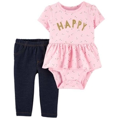 Set 2 Piezas - Body Mangas Cortas y Pantalón "HAPPY"