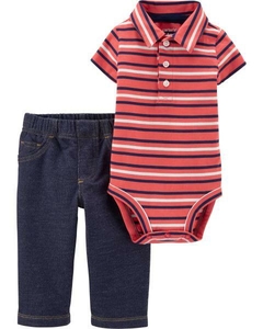 Set 2 Piezas - Body Polo Rayado Manga Corta y Pantalón en internet
