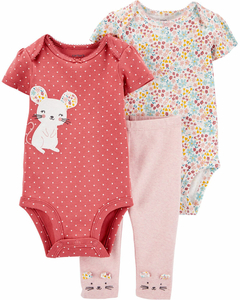 Set 3 Piezas - 2 Bodys Mangas Cortas y Pantalón "Ratón"