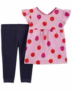 Set 2 Piezas - Remera Mangas Cortas y Pantalón "Frutillas"