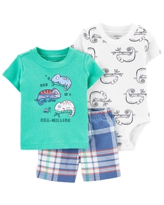 Set 3 Piezas - Body Mangas Cortas, Remera y Short "Camaleón"
