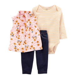Set 3 Piezas - Chaleco Algodón, Body Mangas Largas y Pantalón "Rayas"