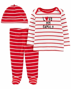 Set 3 Piezas - Remera Mangas Largas, Pantalón con Patitas y Gorrito "Love my Family"