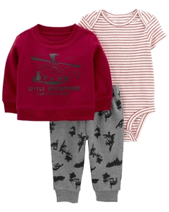 Set 3 Piezas - Buzo Micropolar, Body Manga Corta y Pantalón "Little Adventurer"