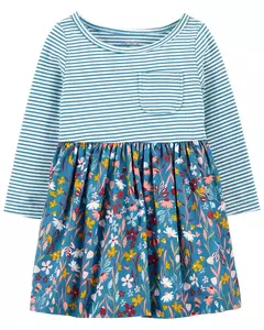 Vestido Bebe "Rayas y Flores" con Bombachita