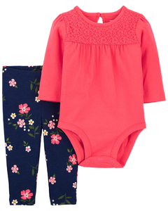 Set 2 Piezas - Body Mangas Largas y Calza "Flores"