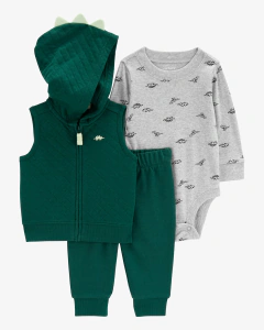 Set 3 Piezas - Chaleco de Algodón, Body Mangas Largas y Pantalón Dino"