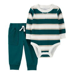 Set 2 Piezas - Body Mangas Largas y Pantalón "Rayas" Petróleo