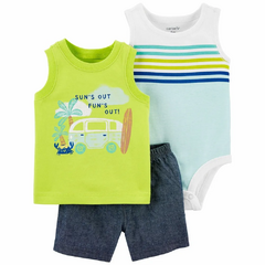 Set 3 Piezas - Body Sin Mangas, Musculosa y Short "Vacaciones"