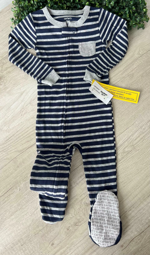 Pijama Algodón Rayado Azul/Gris - comprar online