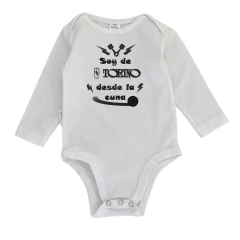 Body Bebe Soy de Torino desde la cuna Recien Nacido a 3 meses algodón 100% Blanco manga larga
