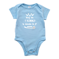 Body Bebe Soy de Torino desde la cuna Recien Nacido a 3 meses algodón 100% Celeste manga corta