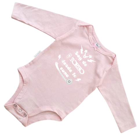 Body Bebe Soy de Torino desde la cuna Recien Nacido a 3 meses algodón 100% Rosa manga larga