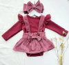 Conjunto Madison Bordó (Body Darlon + Jumper Corderoy + Moño) - comprar online