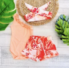 Conjunto Salomé Naranja (Body Musculosa + Short + Vincha)