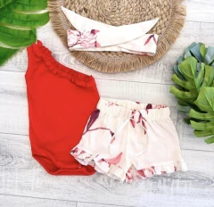 Conjunto Salomé Rojo (Body Musculosa + Short + Vincha)